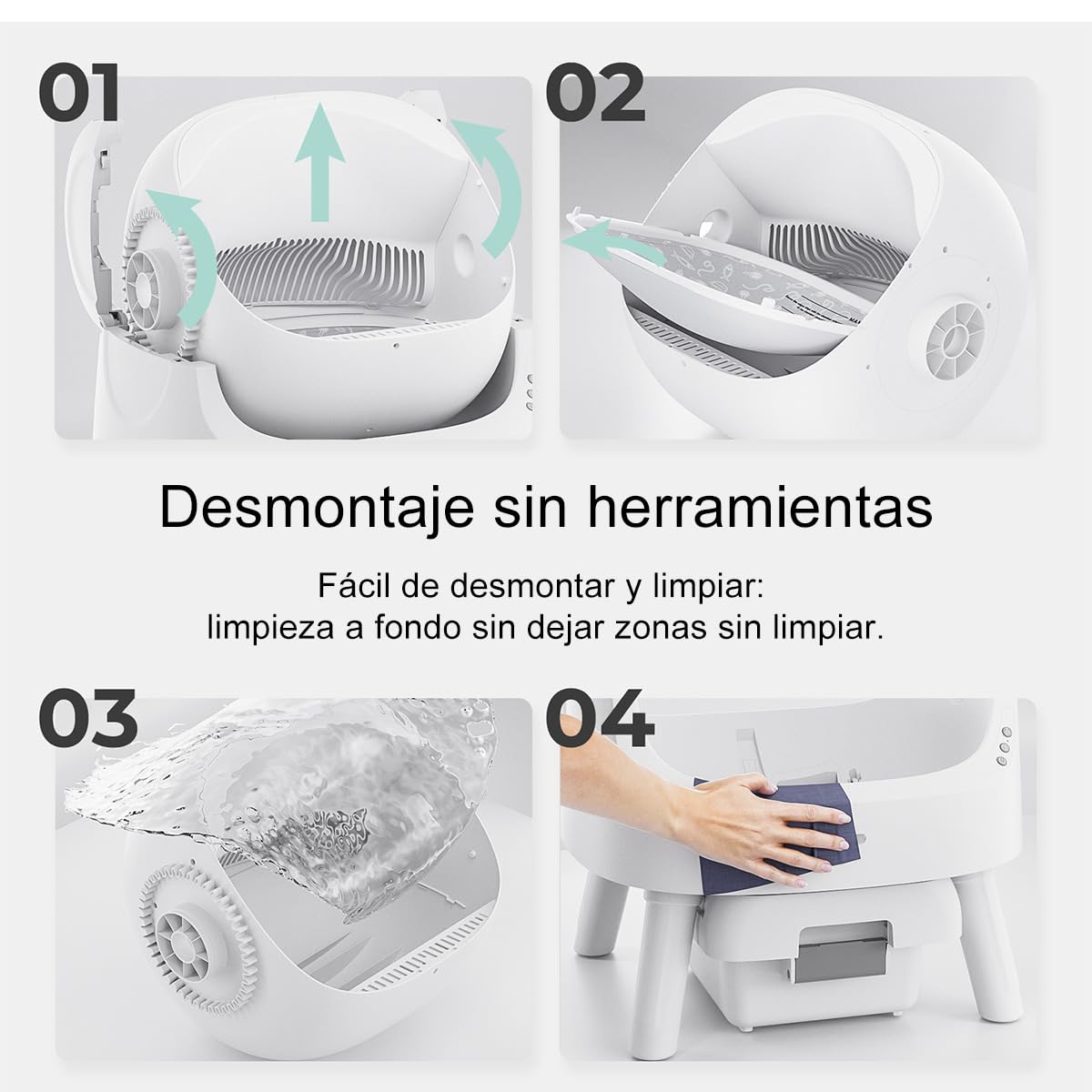 PetPivot Arenero Autolimpiable con Diseño Abierto y Gran Capacidad, Modos Automáticos y Manuales, Limpieza Rápida y Fácil de Palear, Ideal para Hogares con Varios Gatos