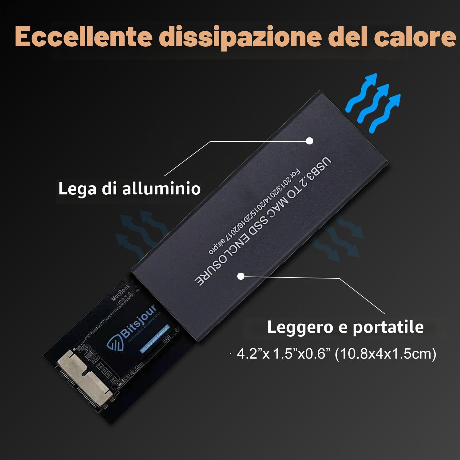 Case SSD 12 16 Pin per Apple MacBook Air/Pro Disco Rigido, 20Gbps Esterno Custodia per Mid 2013-2017 A1466 A1465 A1502 A1398, Portatile USB C 3.2 External Adapter Box