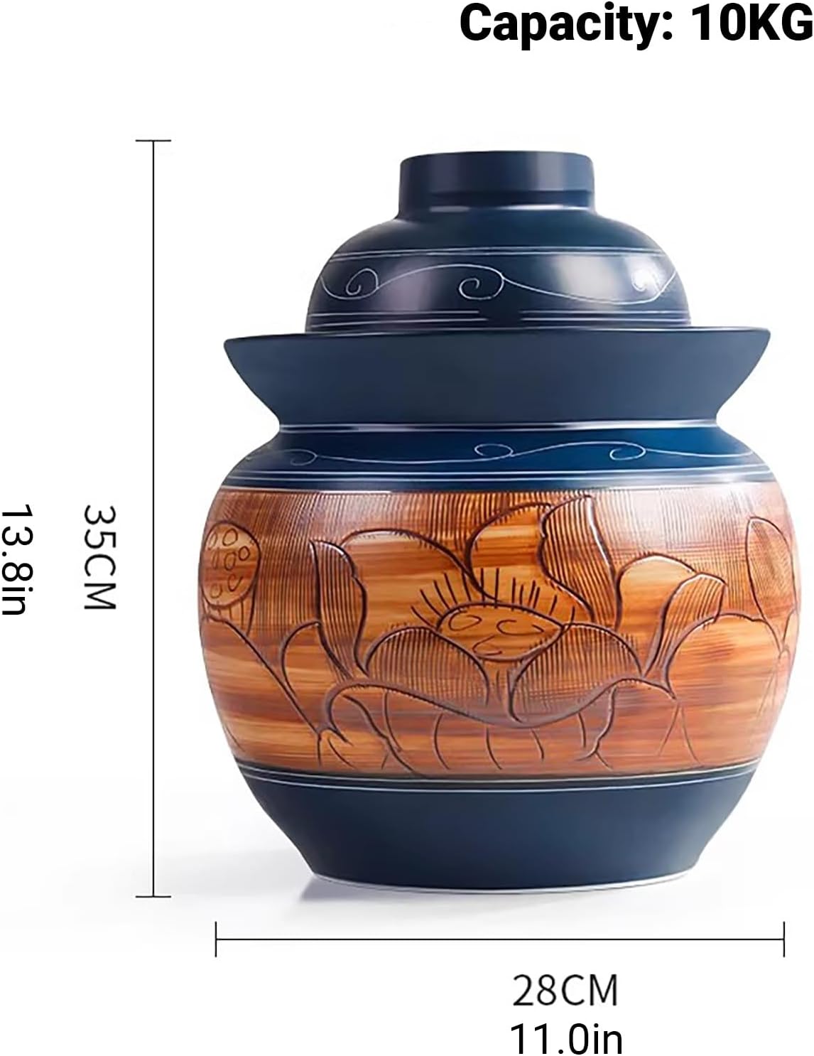 Ceramic Rice Storage Container,Chinese Ceramic Rice Bucket,Double-lid design, ceramic material, easy to clean, good seal, stable bottom,for Flour, Rice, Nuts, Snacks.(10KG)