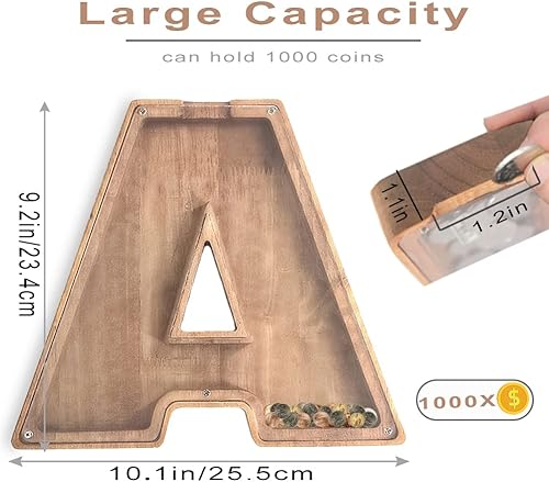 Miniatura 3 de ARTANLIFE Boalord - Alcancía grande de 9.1 pulgadas para niños, niñas, adultos, niños pequeños, letra de madera personalizada con nombre inicial del
