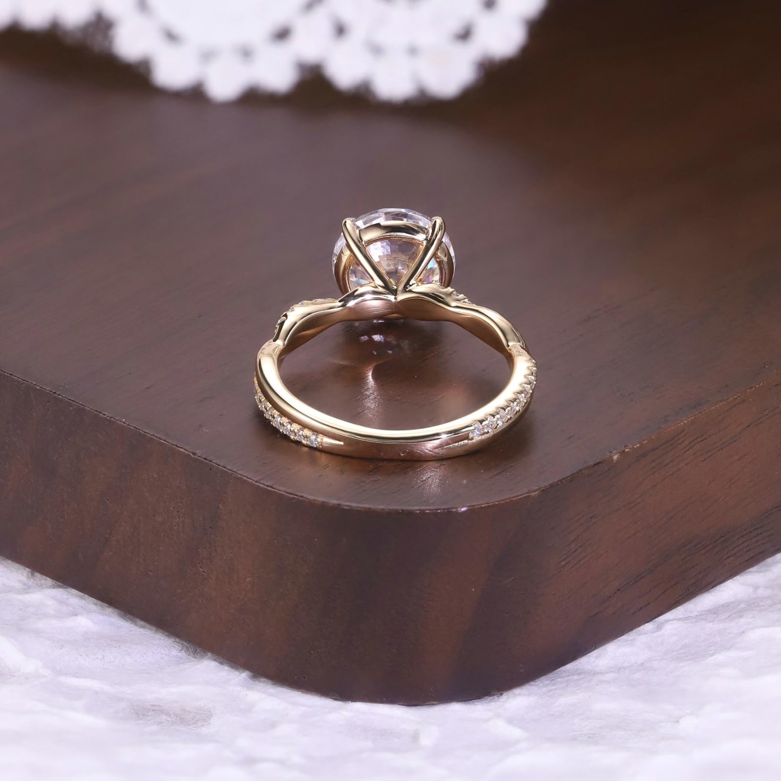 Pierścionek damski z okrągłym moissanitem, z okrągłym moissanitem, żółte złoto 9K/14K/18K