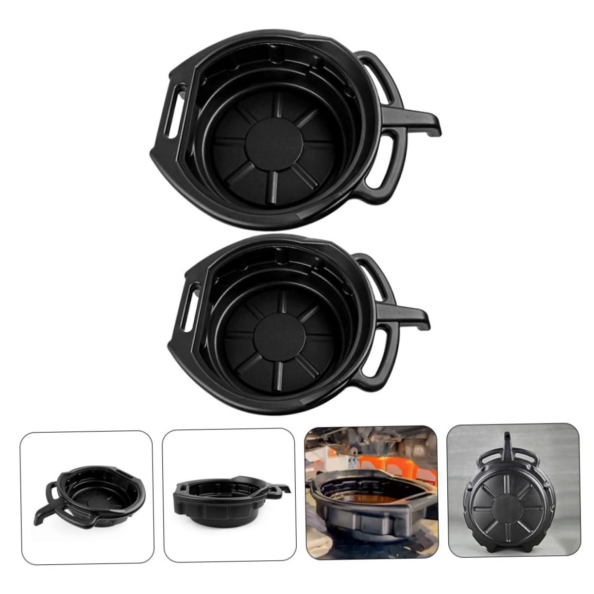 Juego de 2 Bandejas de Drenaje de Aceite de Motor de 10l y 15l en PE Negro, Fáciles de Limpiar y Almacenar para Mantenimiento de Coches