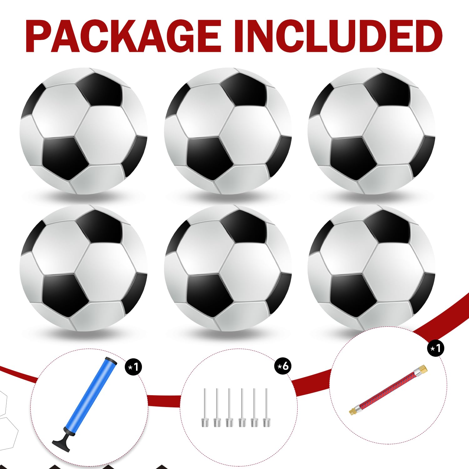 jiaonun 6 Stück Fußballbälle Größe 3/4/5, klassisch, schwarz und weiß, für Kinder, Jugendliche und Erwachsene, drinnen und draußen, mit Pumpe