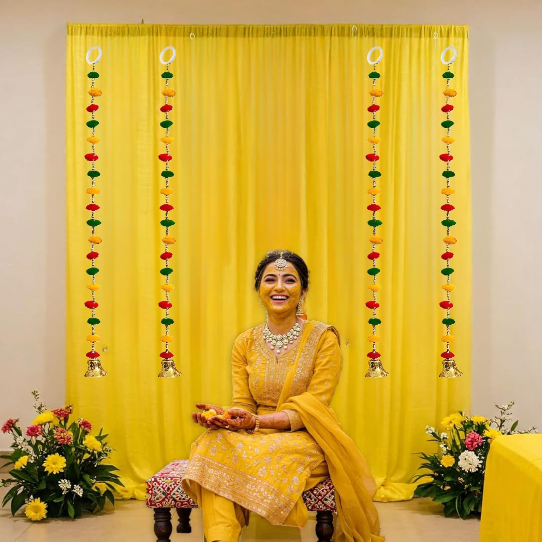 Floroom Yellow Net for Decoration with Lotus Hangings - Haldi Decor Items for Home, Pooja Decoration, Haldi Decoration Set, Wedding, Festive Decorative