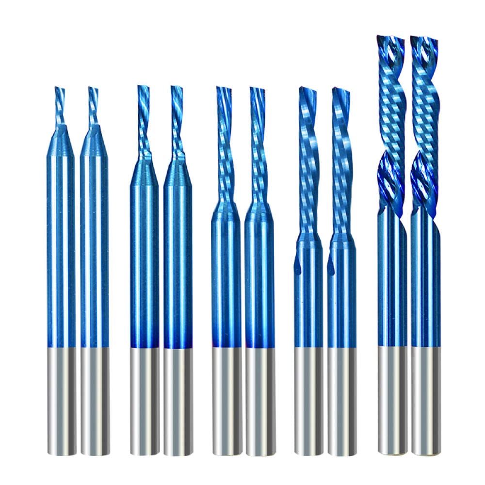 Fräser 10 Stück Einflöte Schaftfräser 1/1,5/2/2,5/3,175 mm Hartmetall-Fräser 1/8 Schaft CNC-Fräswerkzeuge