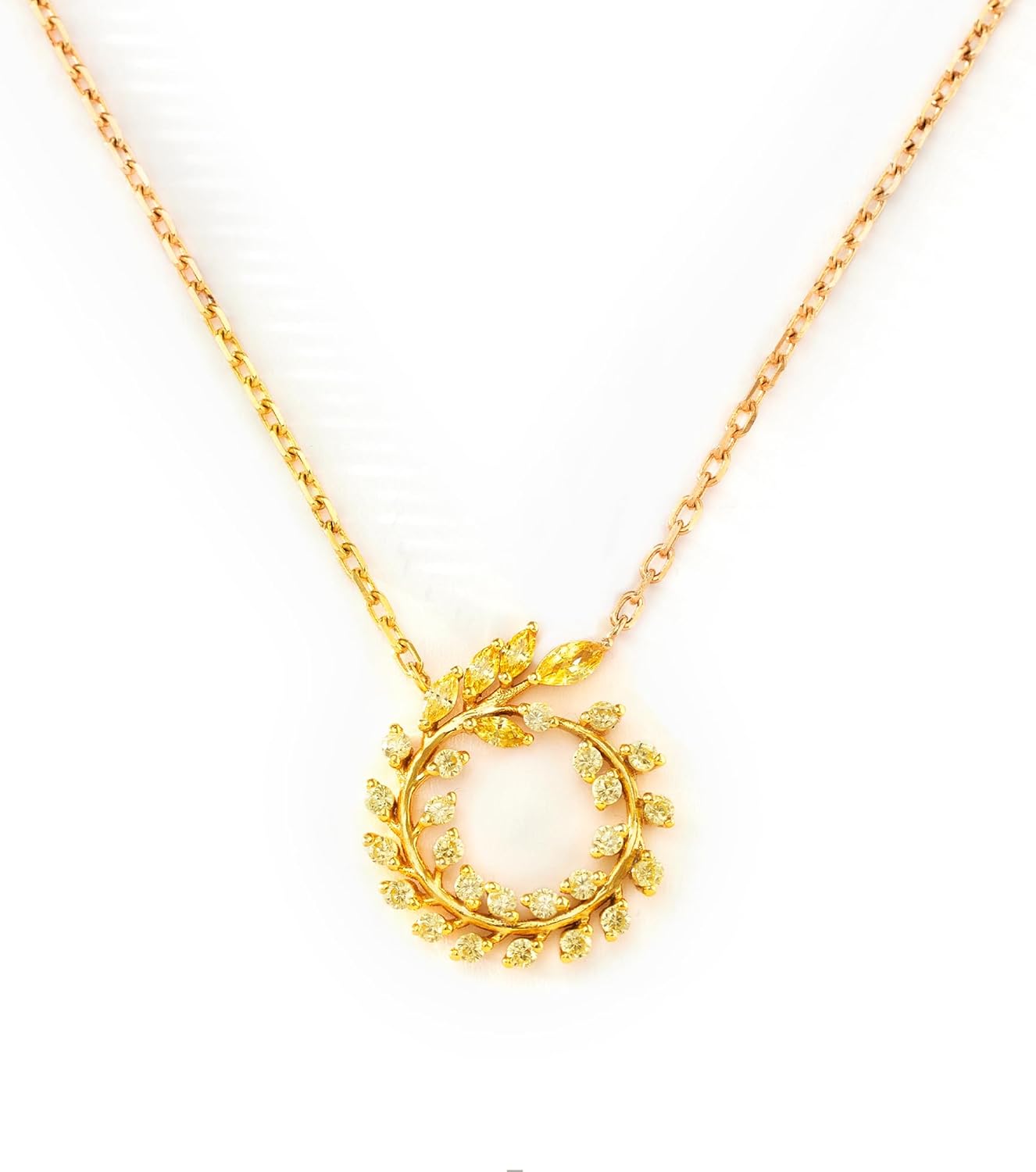 STORYJEWELLERY Circle Necklaces for Women, Dainty Leaf Pendant Necklace, 18K Gold Circle Chain, Simple Gold Plated Necklace, Cute Charm Necklace, Trendy Cubic Zirconia Necklace, Gold Jewelry for Women