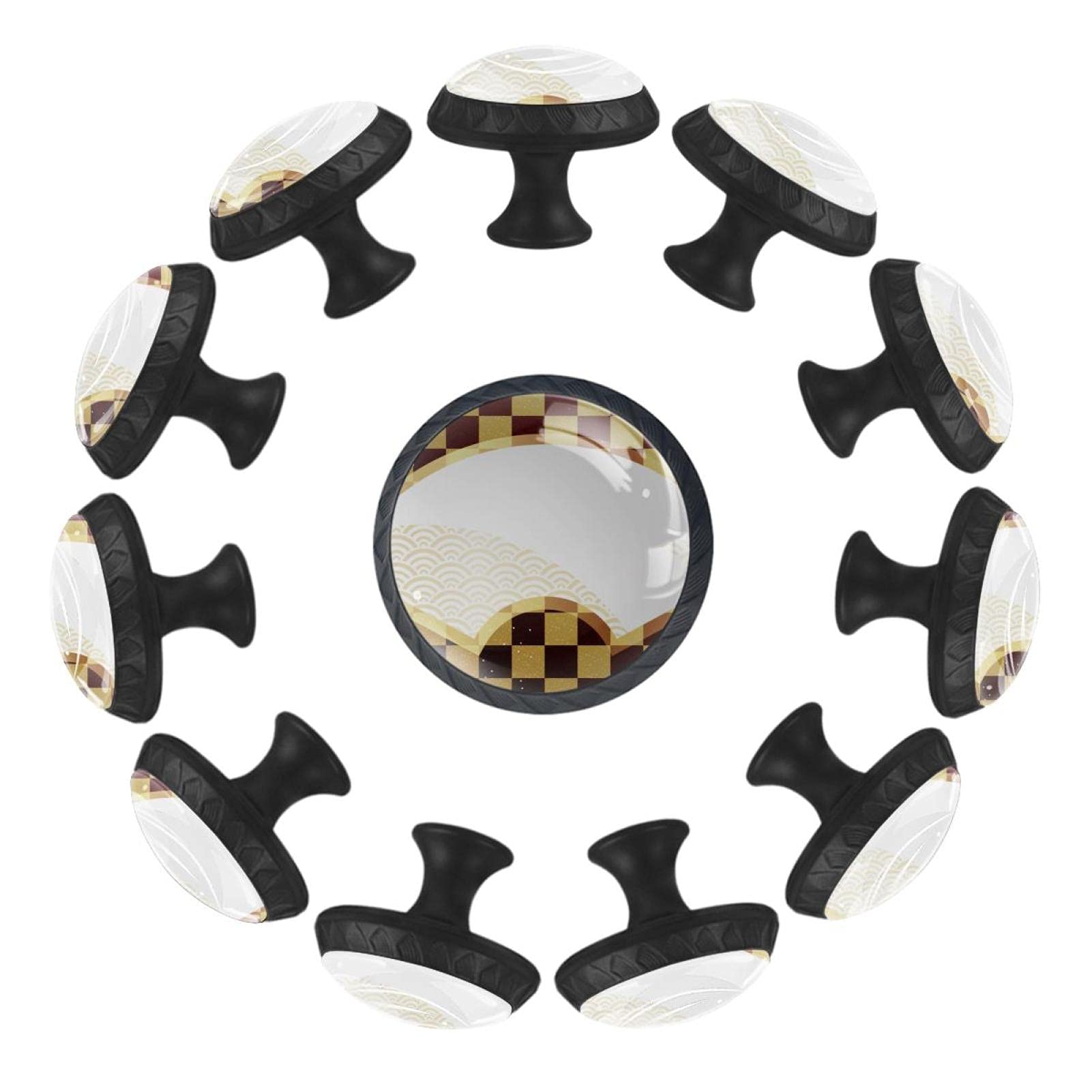 Boutons de tiroir ronds pour relooker un meuble fade avec le motif éventail japonais or et rouge