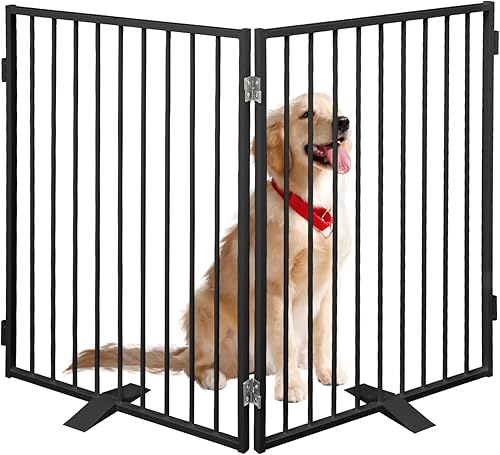 Miniatura 8 de Puertas de metal independientes para perros con puerta, extra anchas de 24 pulgadas, 32 pulgadas de altura, valla plegable para interiores y