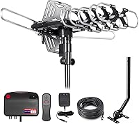 BEFORE Amplified Outdoor TV Antenna 150+ Mile Range, 360° Motorized Rotation, Wireless Remote, 4K 1080p, Weatherproof Pole & 25ft Cable (Black)