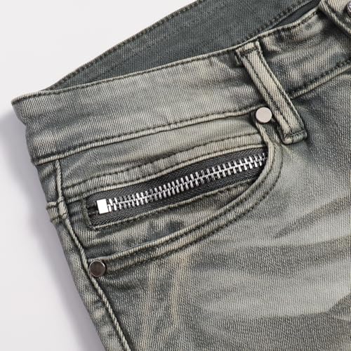 Men's Trendy Dyed Distressed Elastic Mid Waist Workwear Pocket Jeans4