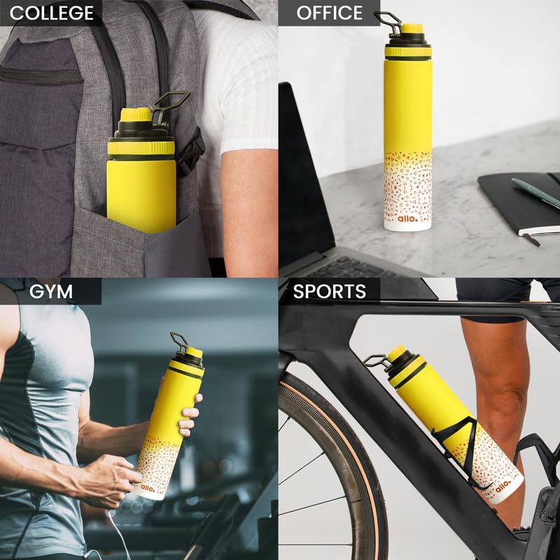 Image of Allo Stainless Steel Water Bottle For Adults, Kids 850ml for School, Office, Sports, Gym 850ml Water Bottle For Men And Women, Pack Of 5| Leak Proof, Bpa Free, Green White, Yellow White, Blue White