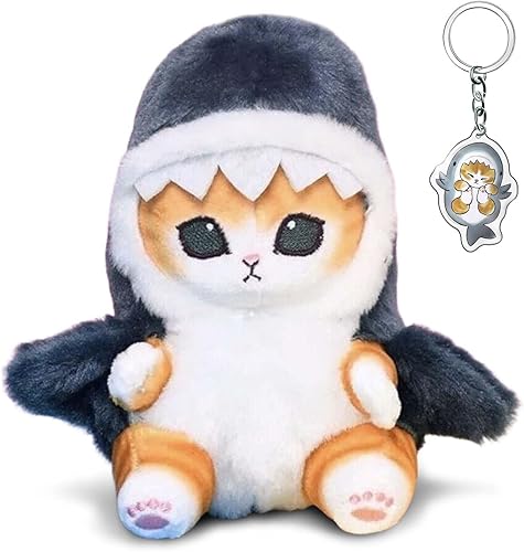 RAXELL Cute Shark Cat Plush Toy 5in cat in Shark Costume Plush Fried Shrimp Stuffed Animal Plushies Doll