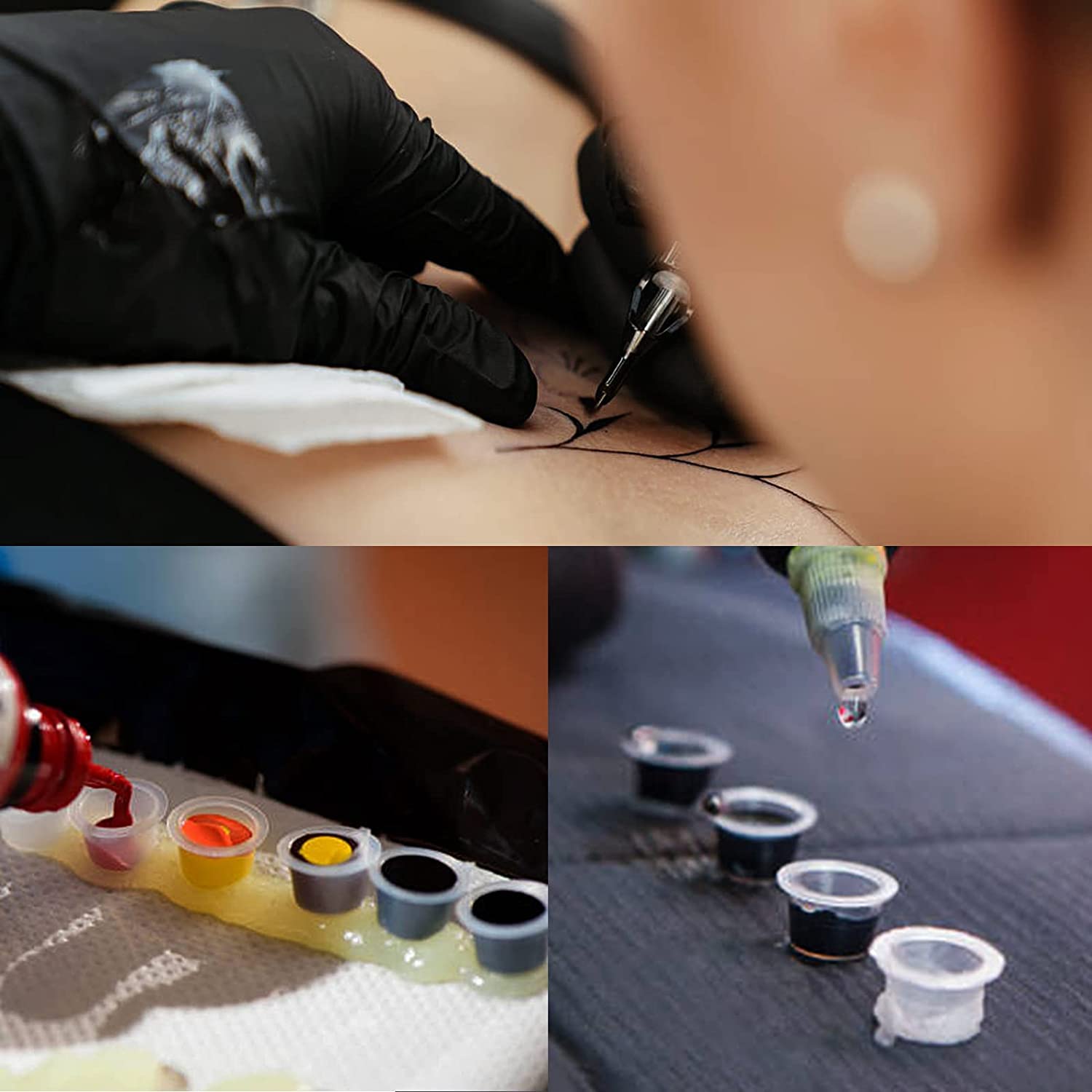 100 pezzi Tazze di Inchiostri per Tatuaggi Coppette Porta in Plastica Pigment Tatuaggi Tappi Tattoo Ink Caps Tazze di Inchiostro Tattoo Kit per tatuaggi Accessorio per tatuaggi