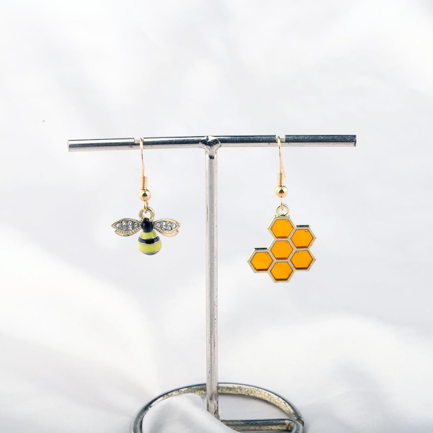 AKTAP Inspirational Bee Lover Gifts for Women Bee&Honeycomb Asymmetry Earrings Incest Animal Jewelry Beekeeper Farmer Gift - Image 3