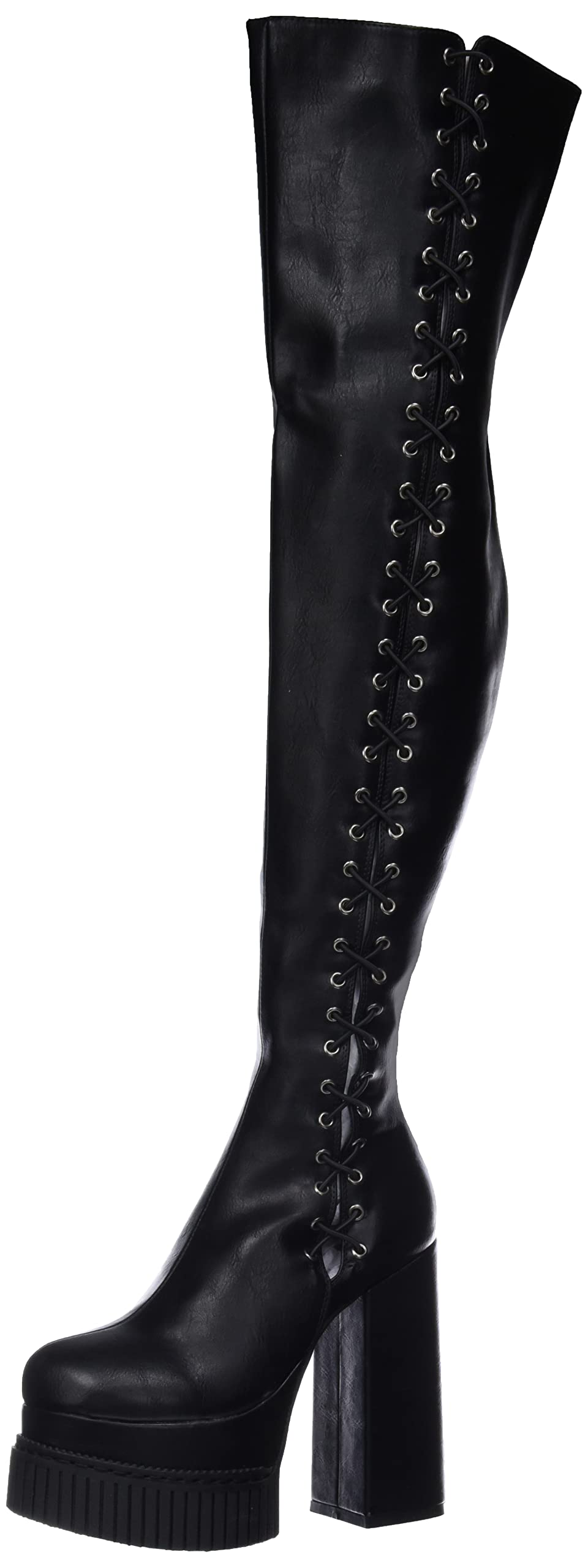 LAMODA - Wanted You Platform Creeper Thigh High Boots, EU 41, Black PU, 8.5 UK