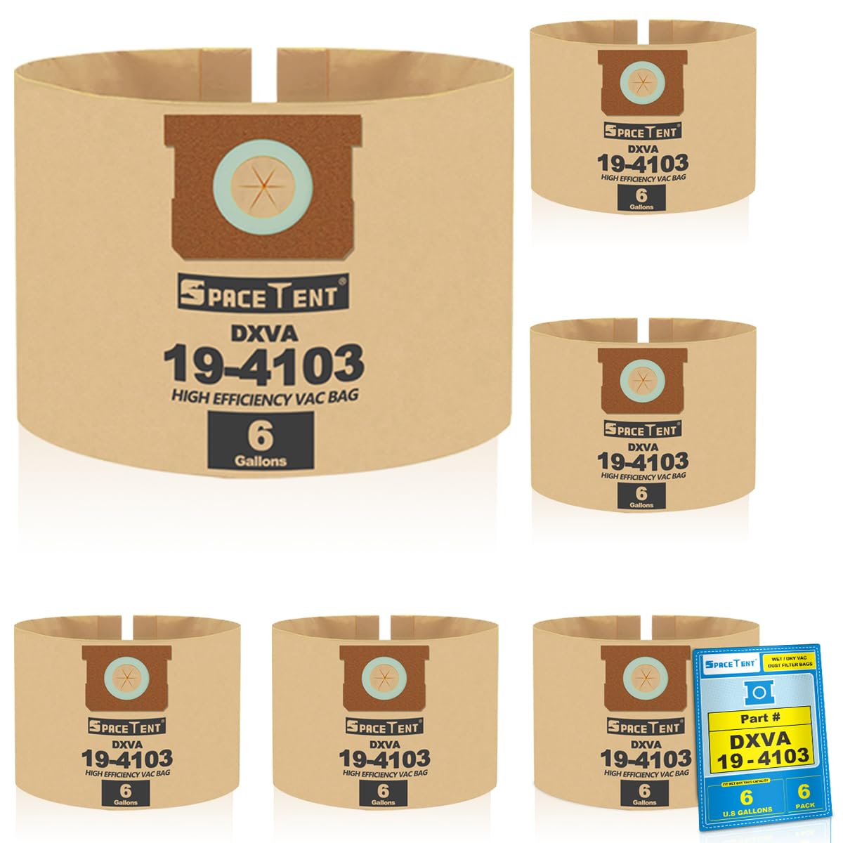SpaceTent 6 Pack DXVA19-4103 Disposable Dust Filter Bags for