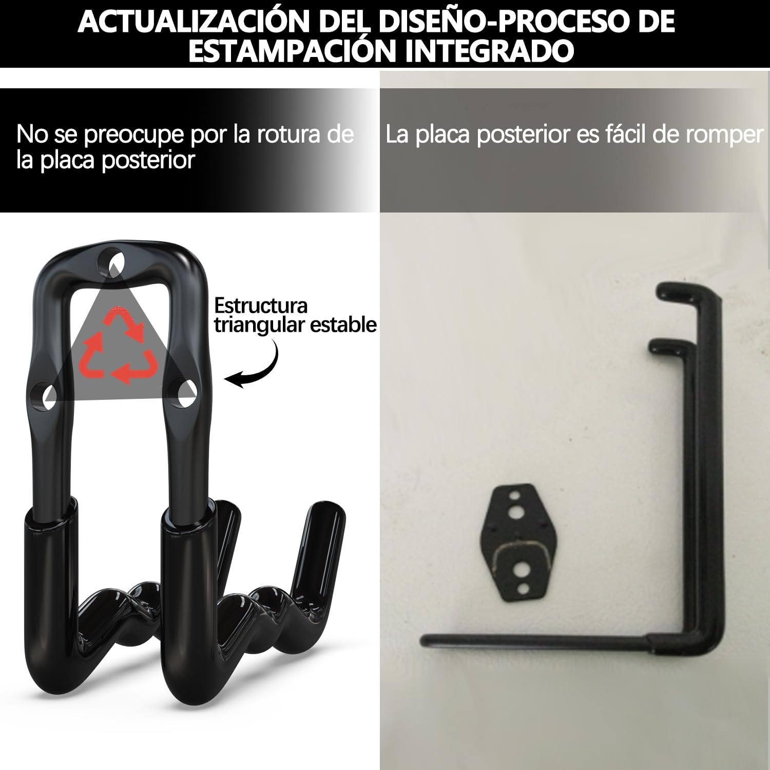 3-H Juego de 18 Ganchos de Pared de Acero de Una Pieza Reforzado, Organizador de Herramientas Multiusos para Garaje, Jardín y Taller