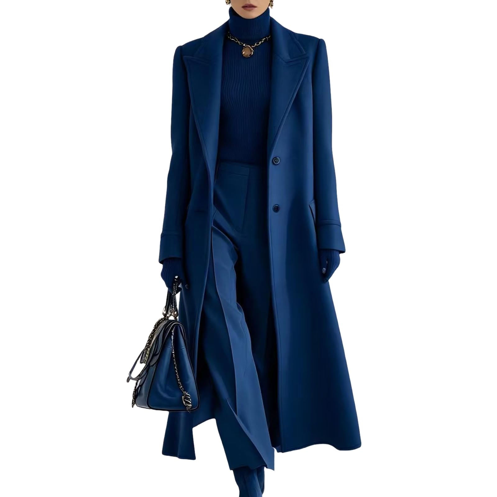 Generisch Wollmantel Damen Lang Wool Coat Fashion Wollwalk Jacke Winddicht