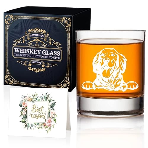 AGMDESIGN Golden Retriever - Caja de regalo de cristal de whisky, regalo para amantes de los animales, padres de mascotas, papá, marido, hermano,