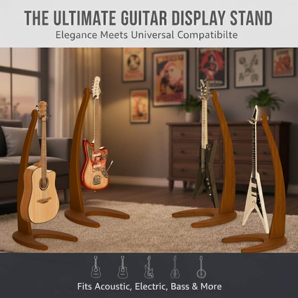 Guitar Stand,Acoustic Guitar Stand,Solid Wooden Guitar Stand,Freestanding Wooden Guitar Mount,Guitar Holder, Handcrafted Floor Stand for Guitar/electric guitar/Bass/Banjo/Mandolin/violin - Art-Grade