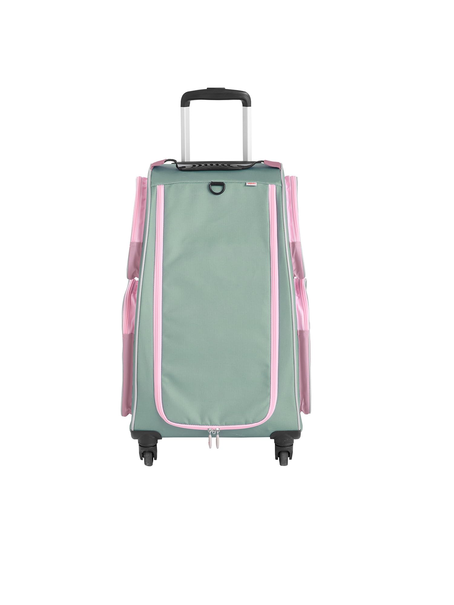 HABA Valise armoire enfant - Valise enfant en polyester recyclé + sac à linge sale, 3 tablettes amovibles, 4 poches extérieures et 4 roulettes - A partir de 5 ans - 1442797001, Sauge, Mittelgroß