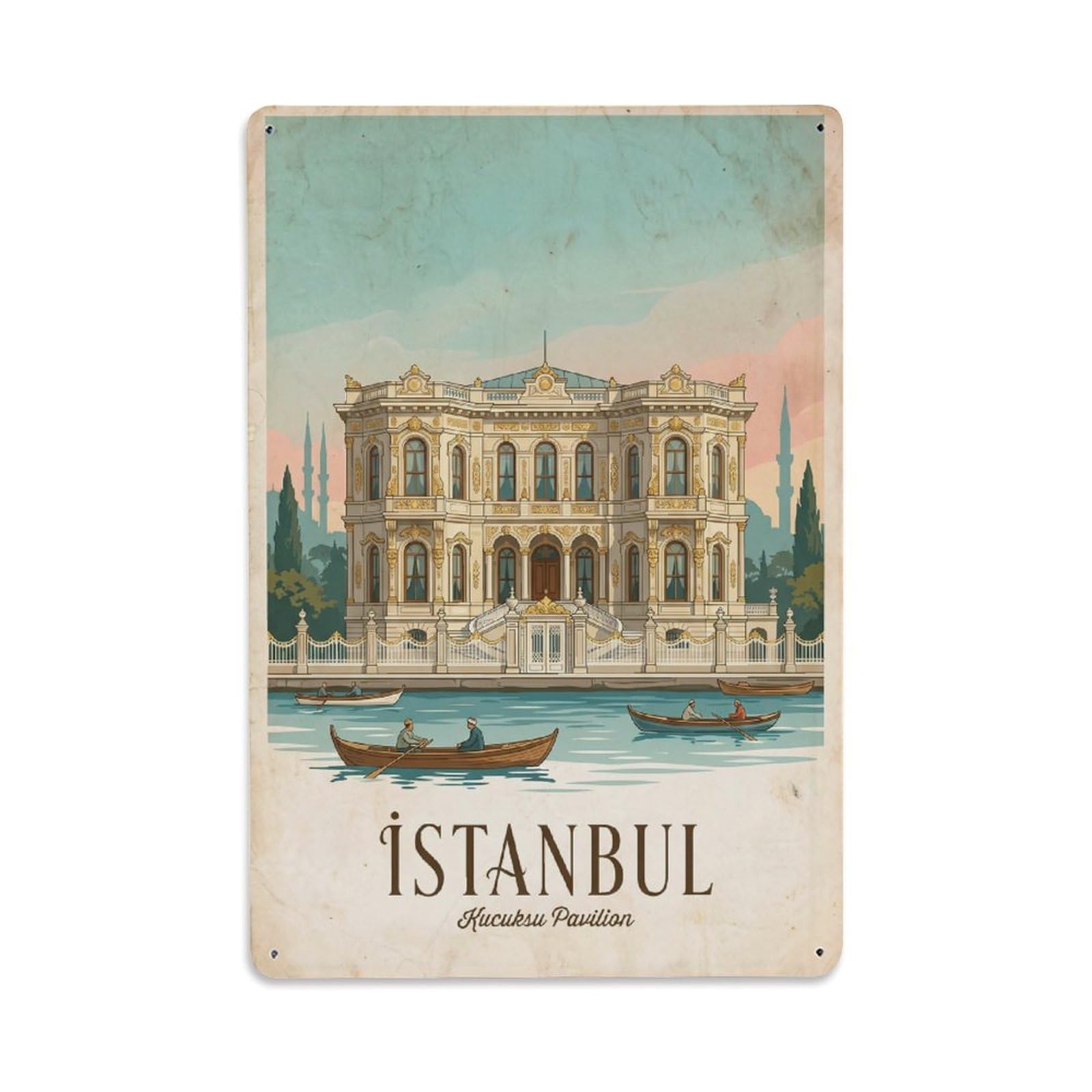 Gead 8X12inch Style Vintage Travel Istanbul Kucuksu Pavilion Elegance Metal Tin Sign