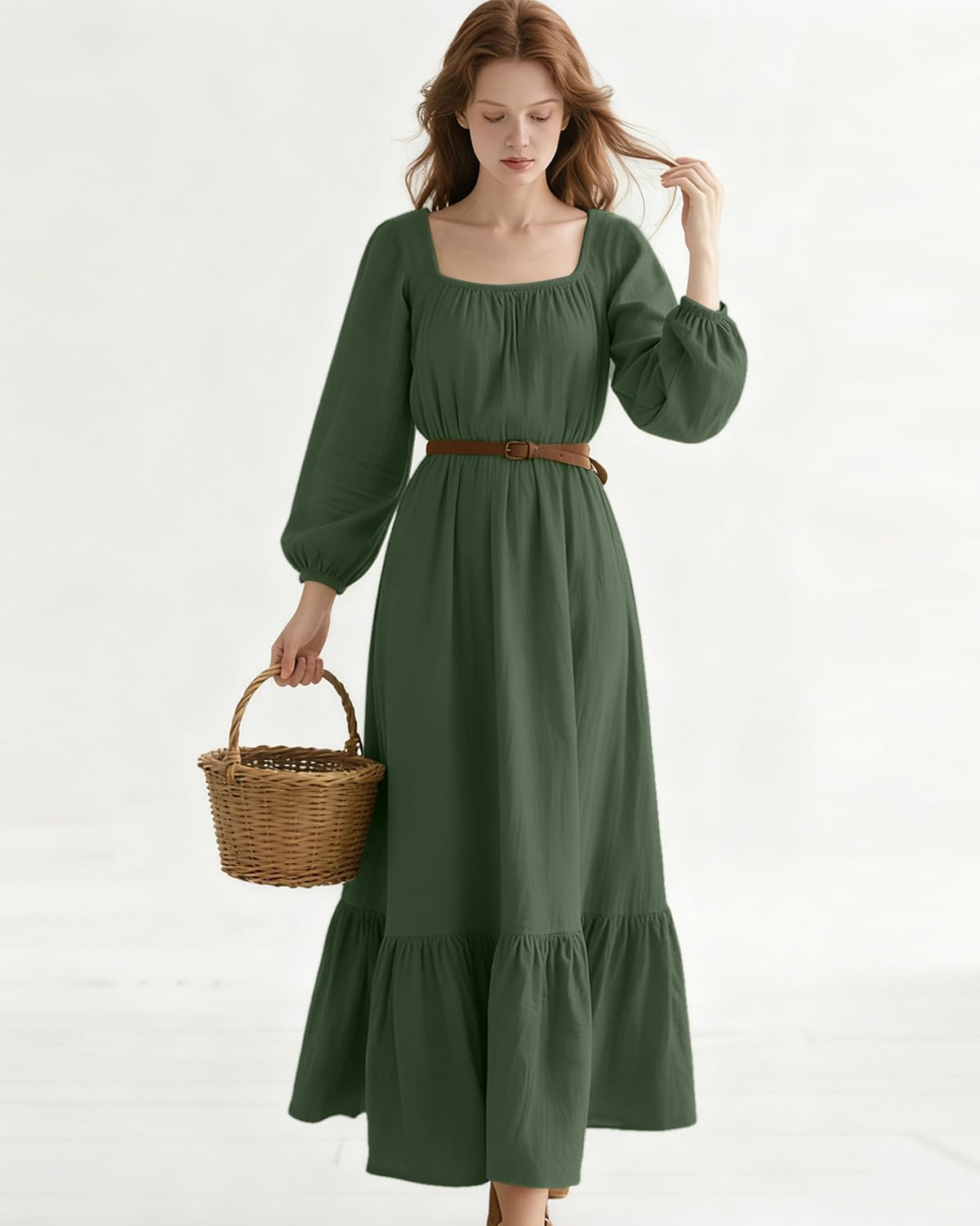 Joukavor Womens Renaissance Maxi Dress Ruffle Hem Medieval Fantasy Costume for Halloween Ren Faire Cosplay
