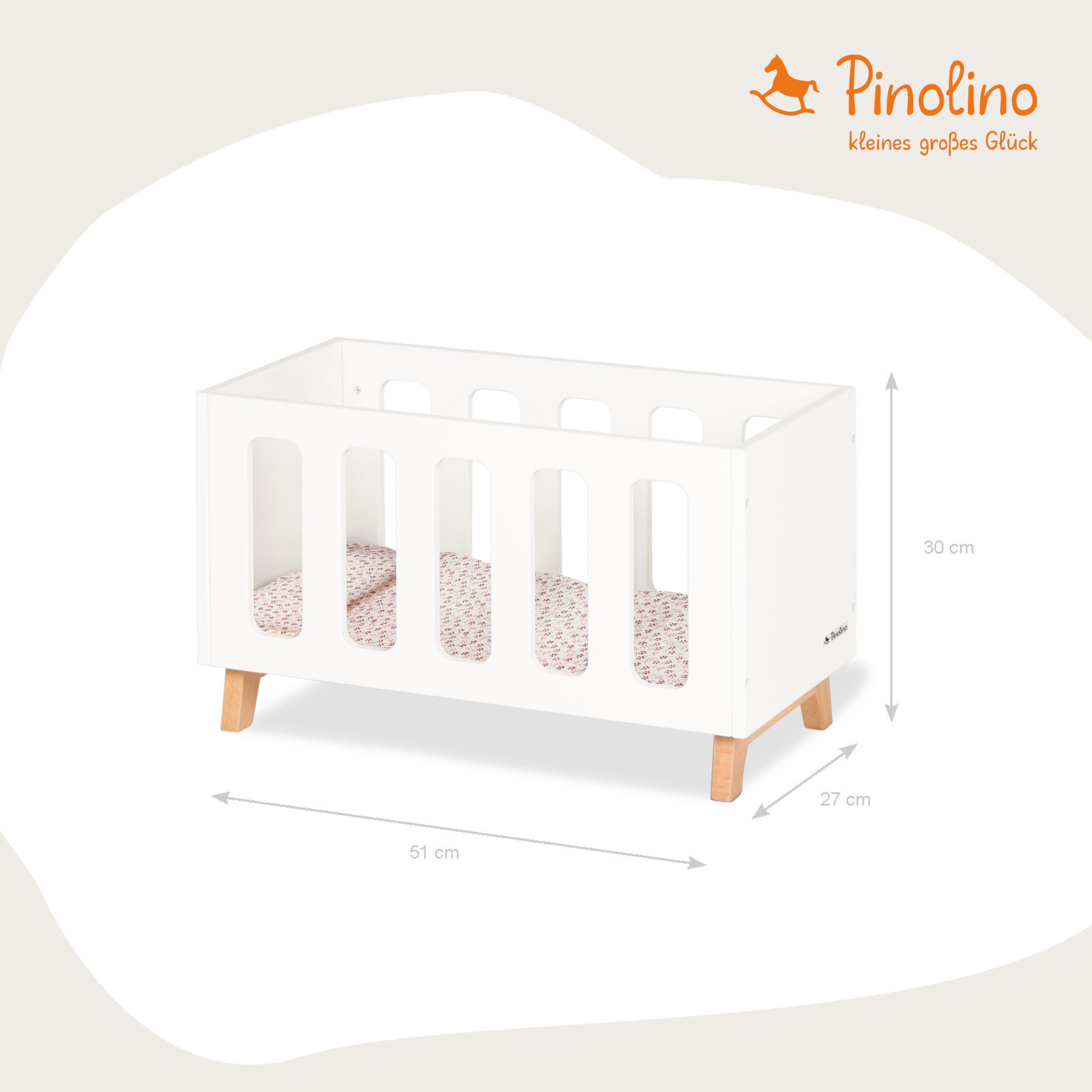 Pinolino Letto per bambola in legno Marit con 3 pezzi, consigliato per bambini 2+ certificato FSC (FSC-C120795), colore: bianco/trasparente