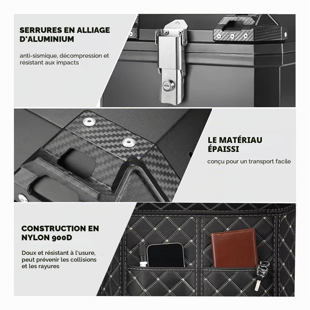 JOPWUE Coffre arrière de moto universel 45 L/57 L, étanche, anti-poussière et antivol, avec serrure de sécurité (45 l)