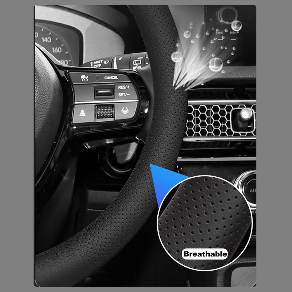 Auto-Lenkradbezug, perforiertes Leder, flache Unterseite, universal, 37–38 cm, passend für Volkswagen für VW Golf GTI/R Tiguan Polo ID.3 & ID.4 Touareg Arteon (passend für VW, D-Form)