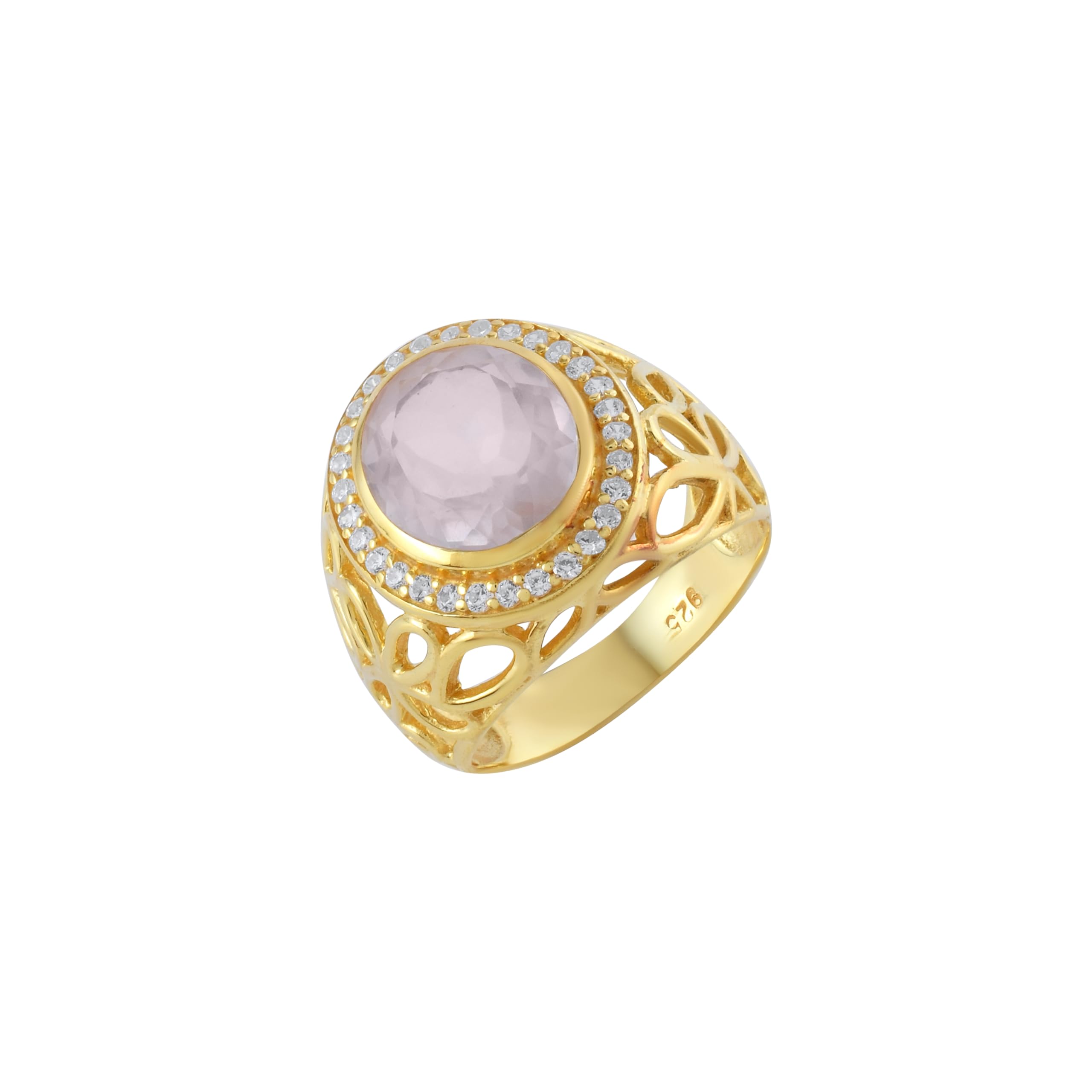 Anillo de cóctel ovalado de cuarzo rosa para mujer, plata de ley 925, chapado en oro, piedra preciosa de gran tamaño con cristal de cuarzo, joyería de moda, juego de bisel