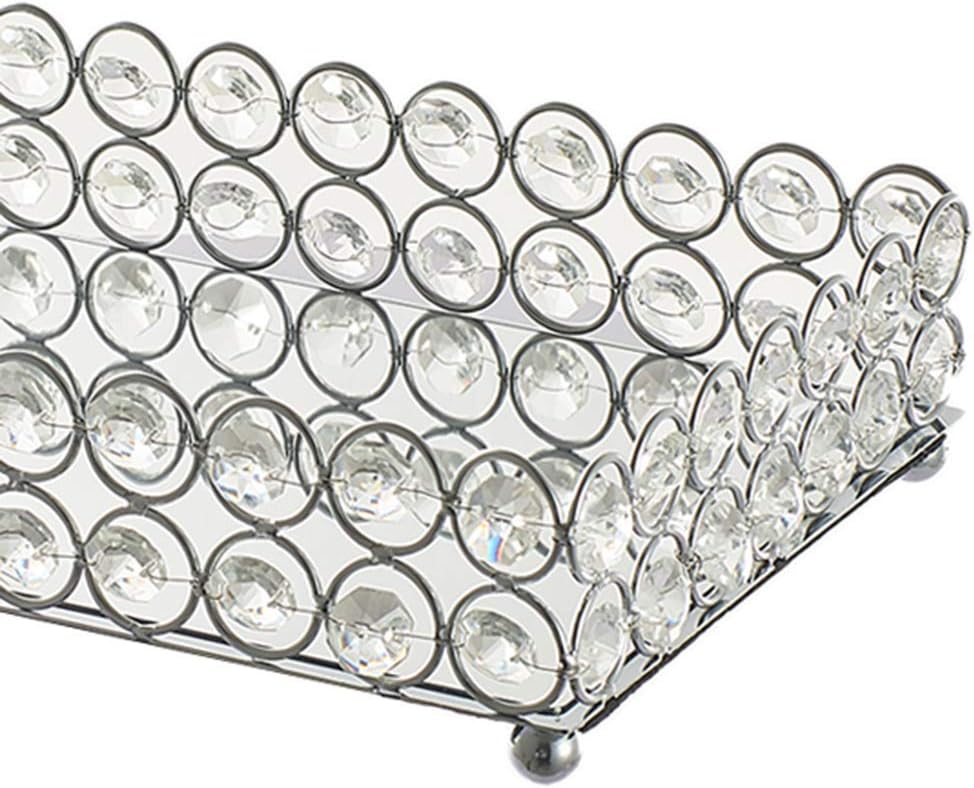 Crystal Jewelry Tray Mirrored Decorative Vanity Tray Makeup Jewelry Organizer Wedding Decoration (25x15x5cm)