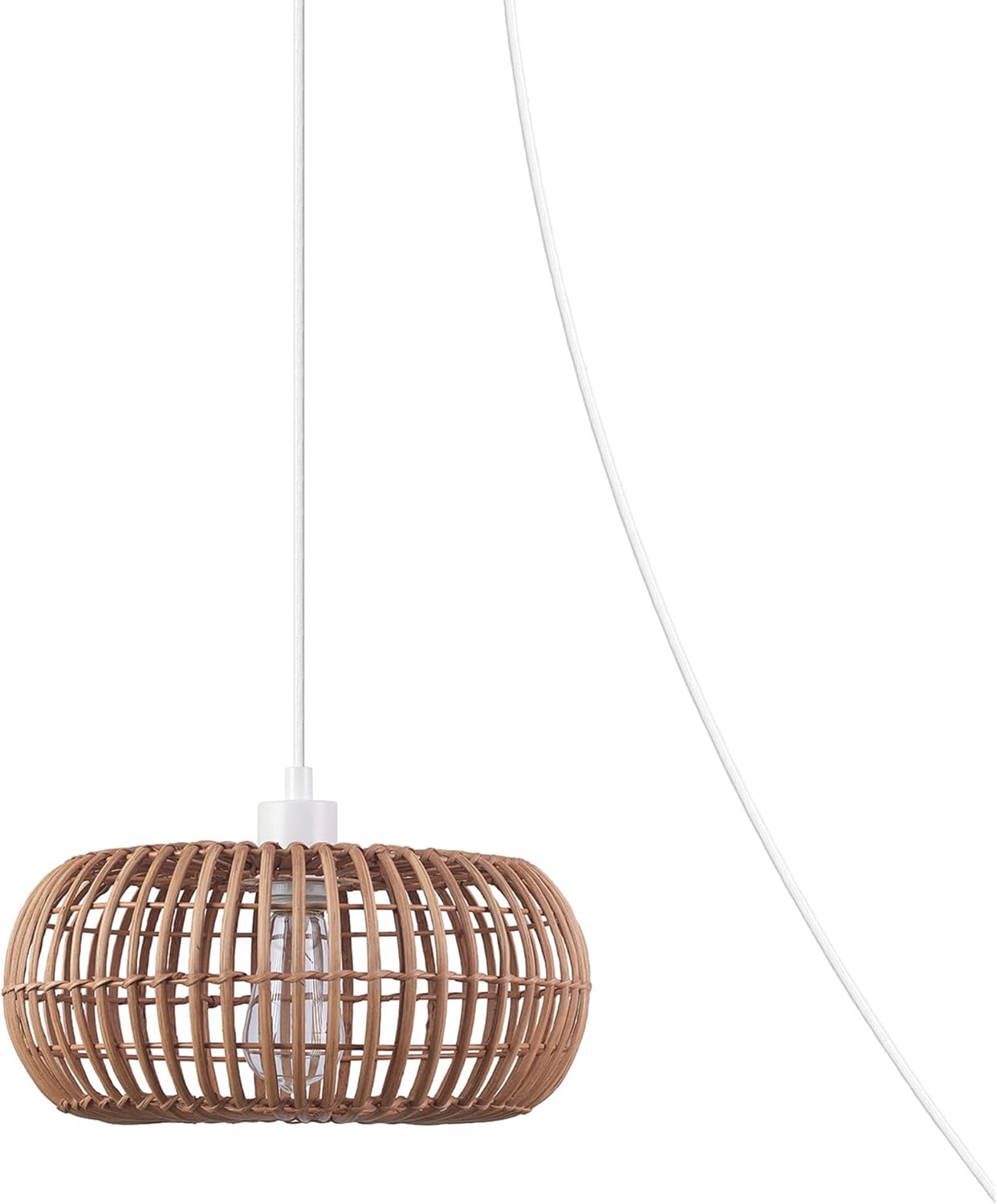 GLOBE Electric 65939 Fitz 1-Light Plug-in or Hardwire Pendant Lighting, Rattan Shade, White Socket