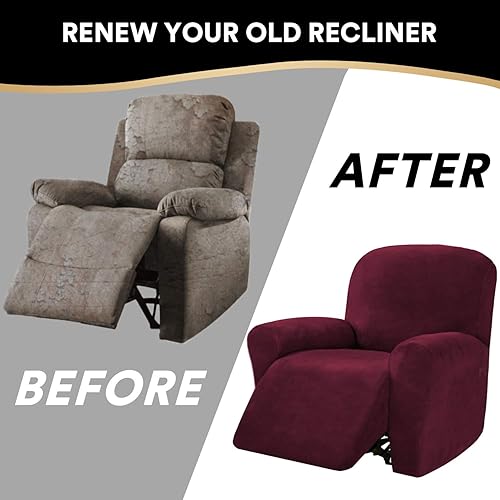Vista 36 de PrinceDeco Funda para silla reclinable, fundas elásticas de terciopelo para sofá reclinable, estilo de 4 piezas, fundas para sillas reclinables