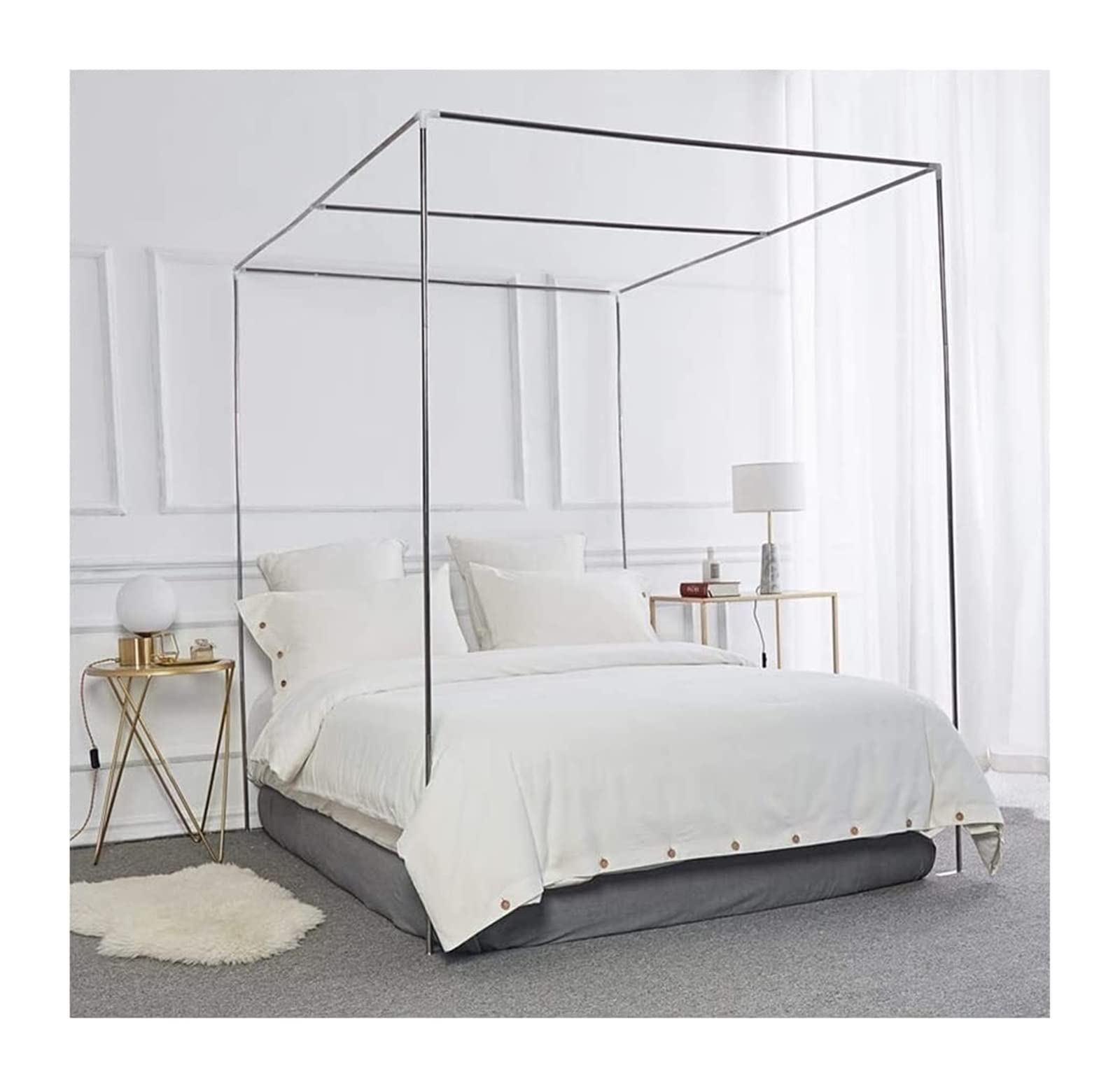 Stainless Steel Bed Canopy Frame, Mosquito Net Bracket 4 Corners Bed Post, Thicken Spiral Pattern Bed Stand, Fit for Twin/Full/Queen/King Size Bed (Color : 22mm, Size : 2x2.2m bed)