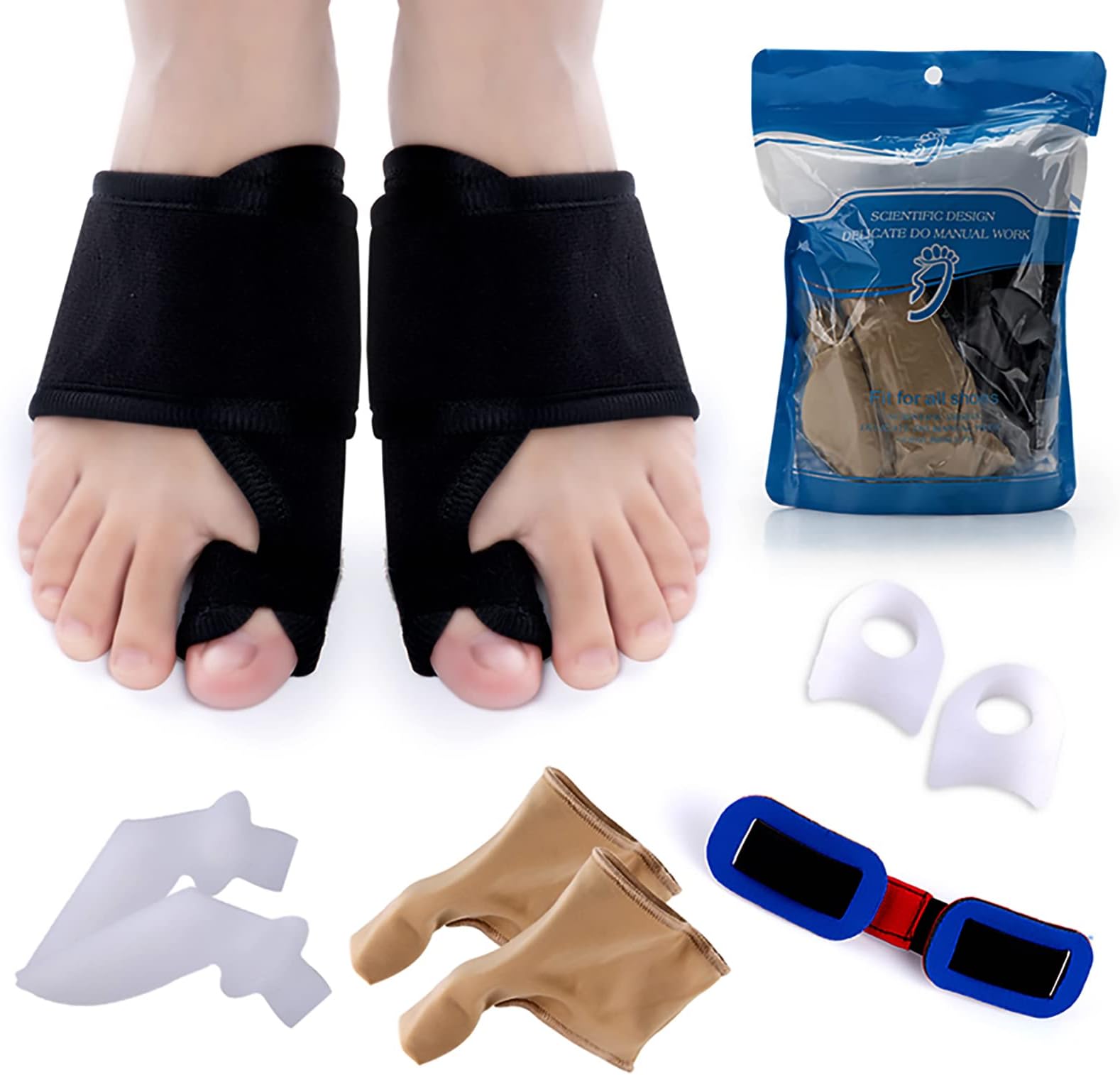 Bunion Splints Orthopedic,Toe Separators,Big Toe Pain Relief Kits and Hammer Toe Straightener,Hallux Valgus Corrector,9 Piece Kits Non-Surgical Care Pads,Easy to Wear,Day and Night Support
