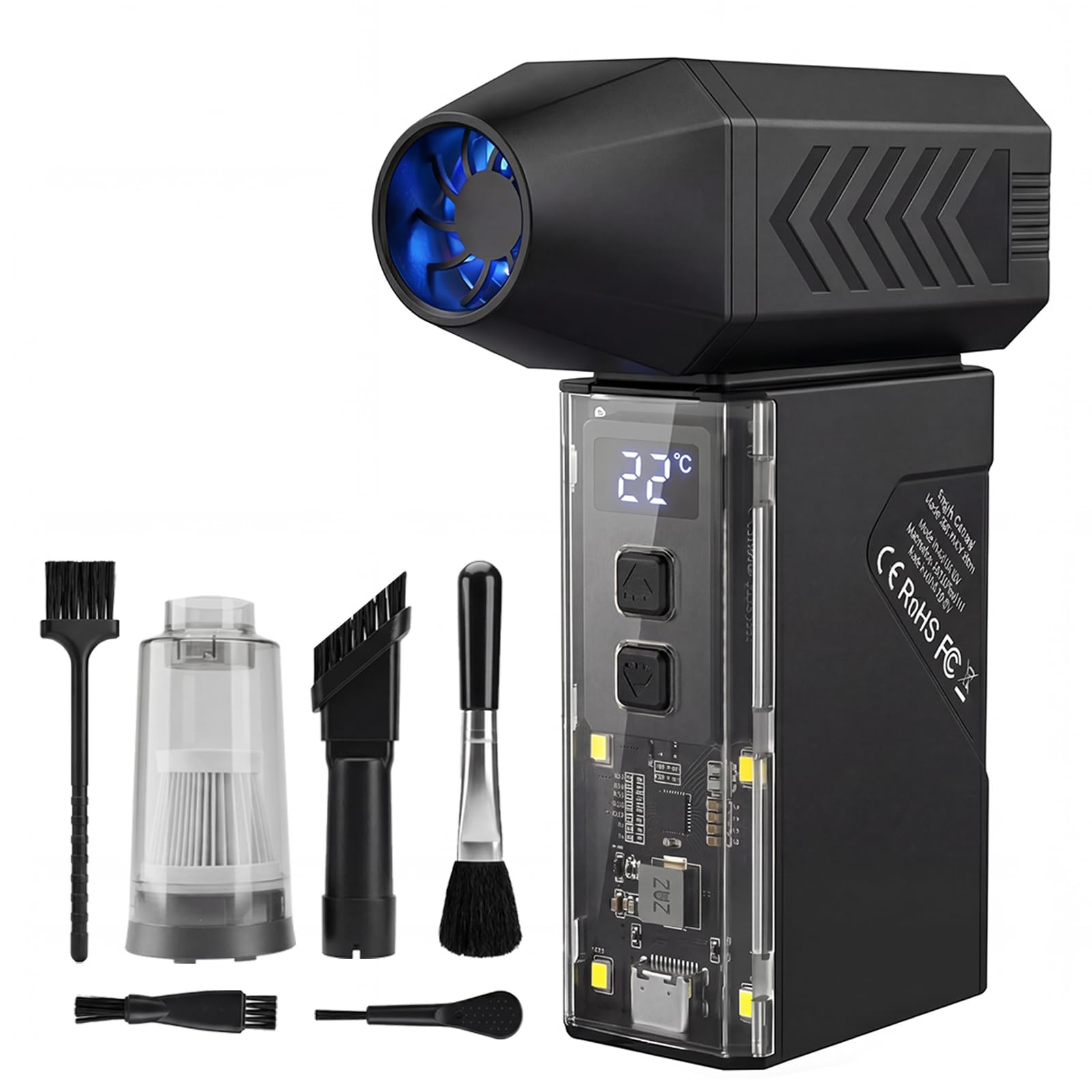 WTINQUIK Electric Air Duster, Compressed Air Duster with LCD Display & LED Light, 130000 RPM Cordless Air Blower, Reusable PC Cleaner & Keyboard Cleaner for Car, Computer (Black) - 2