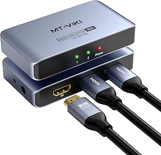 MT-VIKI 8K 1x2 HDMI Splitter 1 in 2 Out, 1x2 Aluminum HDMI Splitter, 8K@60Hz,4K@120Hz Duplicate/Mirror, 40Gbps, HDCP2.3, HDMI 2.1, EDID, Plug & Play for PS4 Xbox, Fire Stick (Non-bidirectional)