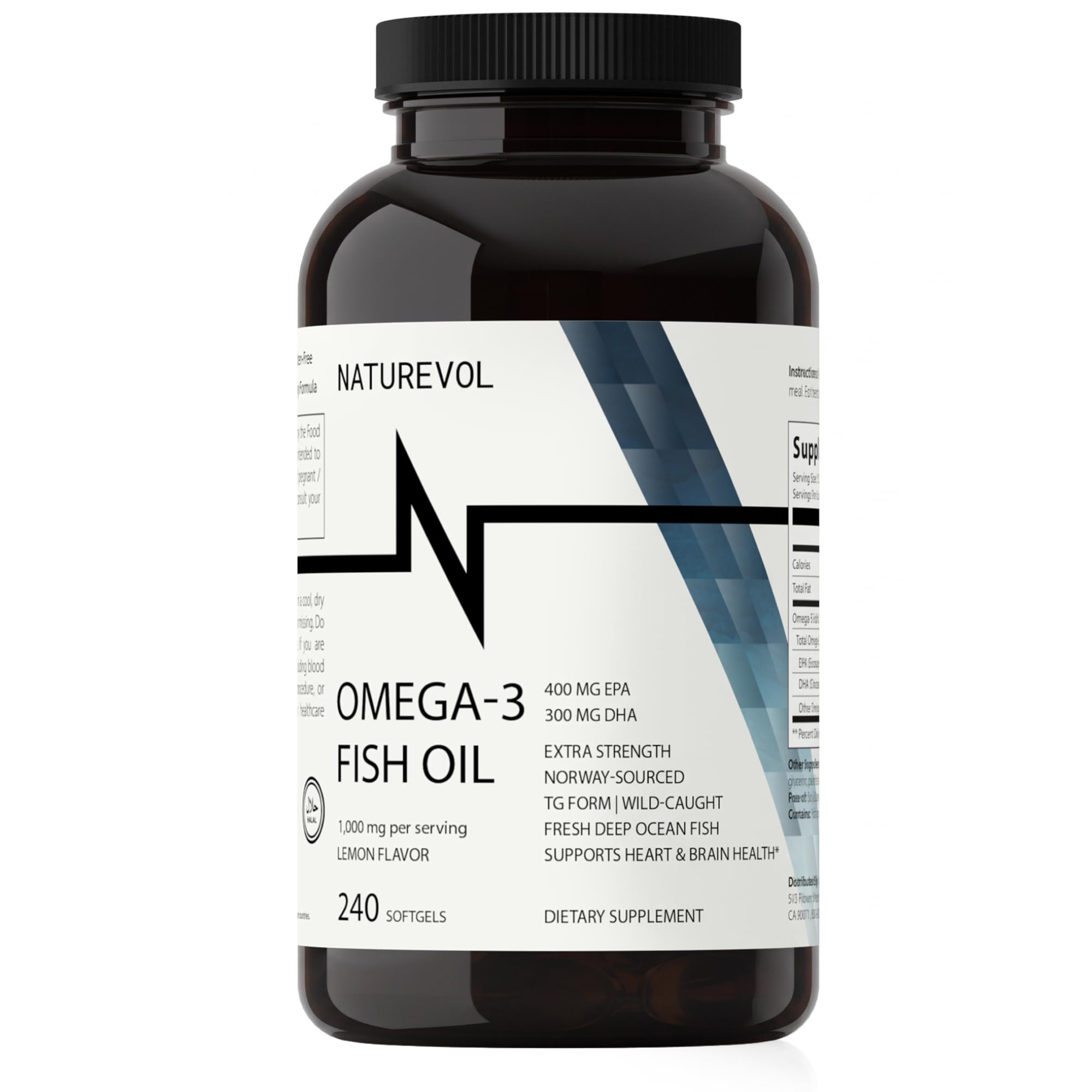Extra Strength Omega-3 Fish Oil 1000mg, TG Form, 240 Softgels