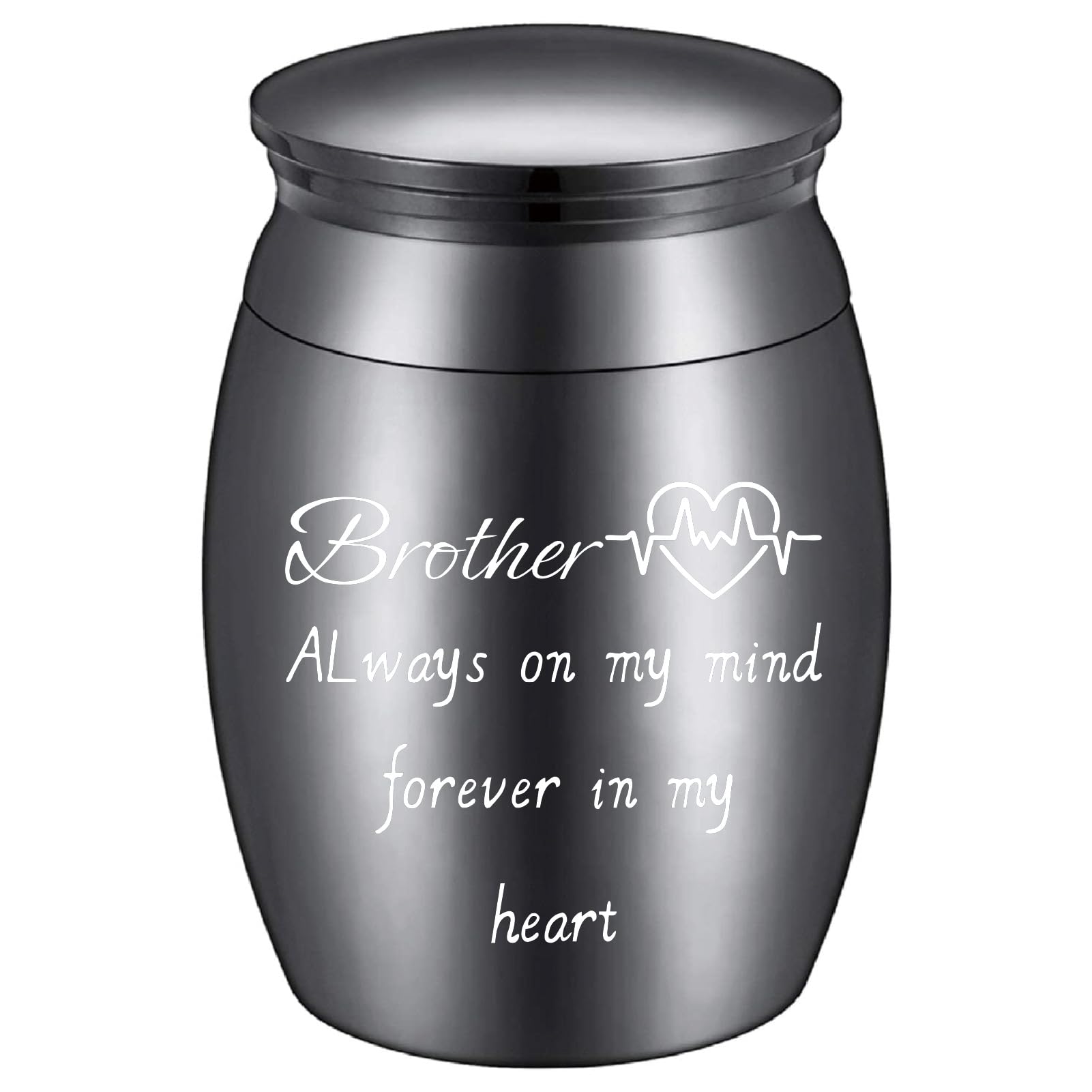 CREATCABIN Mini Keepsake Urn Small Brother Urn Black Alloy Miniature Memorial Cremation Sharing Ashes Holder Container with Bag Spoon Cloth for Funeral Burial Human Commemorative 1.6 x 1.2 Inch