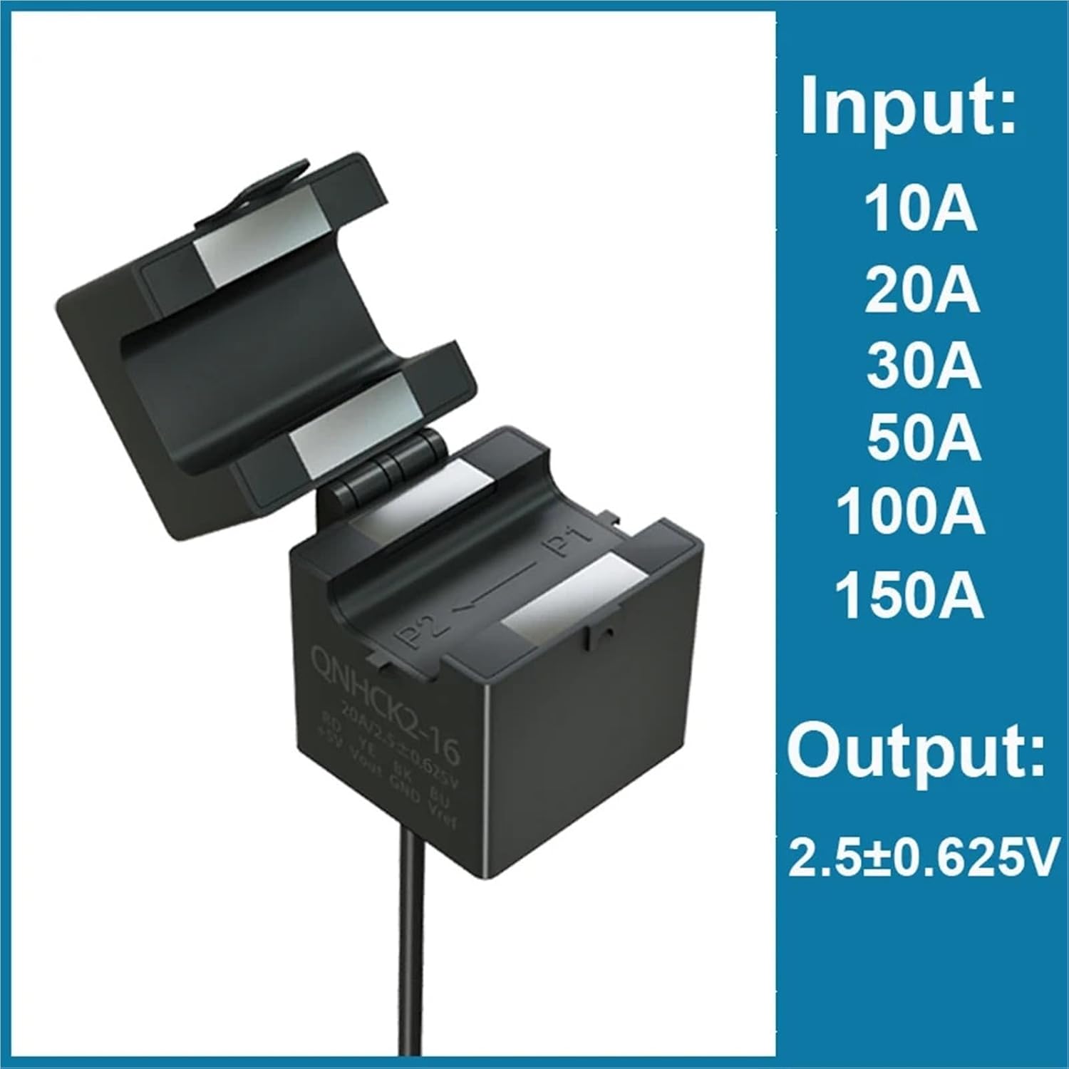 Hall Effect Current Transducer QNHCK2-16 DC 10A 20A 30A 50A 100A 2.5V 2V Transformer Split Core Sensor 1Pcs(50A,2.5V 2V)