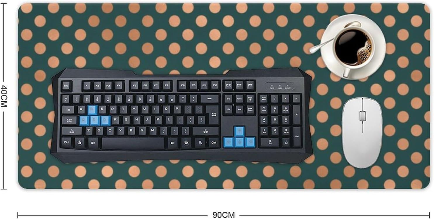 Desk Mat Large Mouse Pads, Polka Dots Rose Gold Blush Teal Green Desk Pad with Stitched Edges Writing Mat for Computer Laptop, Office Desktop & Gamer Keyboard 16 x 36inch