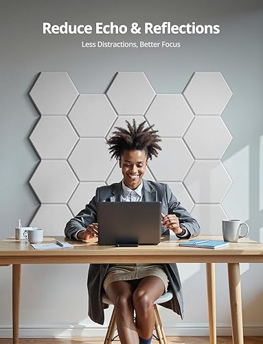 Miniatura 7 de Paneles de pared acústicos hexagonales autoadhesivos, paquete de 18 azulejos absorbentes de sonido para paredes y puertas, panel interior decorativo