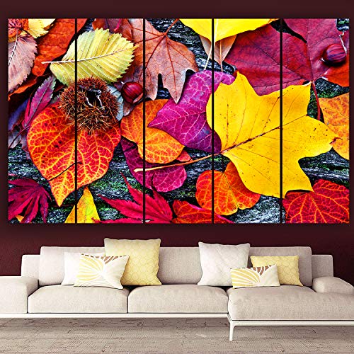 Image of Maxstone Beautiful Leaves Wall Painting Multicolour Leaf Wall Painting for Living Room, Bedroom, Office, Hotels,Drawing Room Wooden Framed Digital Painting (30x60 inch) M1168
