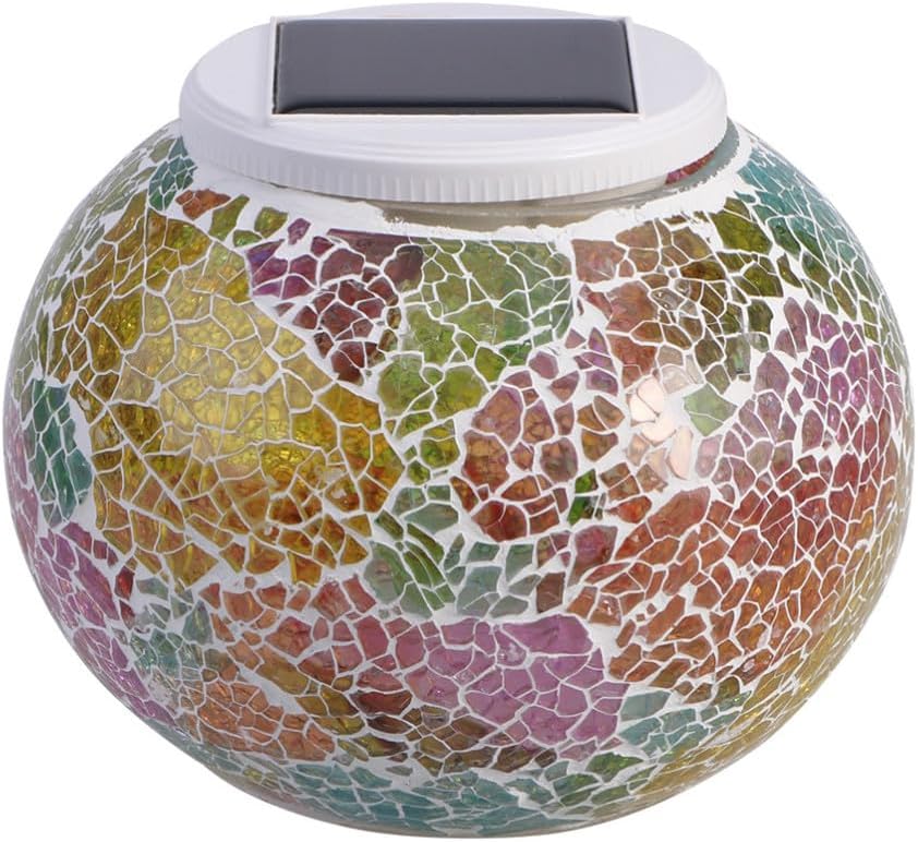 Garneck Solar Powered Mosaic Glass Ball Outdoor Solar Light with 2 Modes Auto at Night Waterproof Garden Table Lamp for Patio Home Christmas Decoration