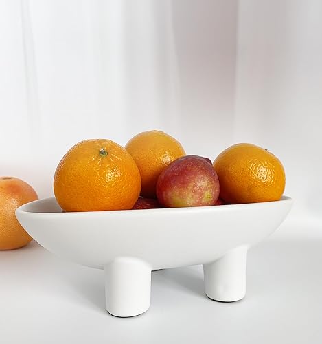 Samchilderlan Frutero de cerámica para encimera de cocina, cuenco decorativo de tres patas para decoración de mesa, cuenco de pedestal moderno