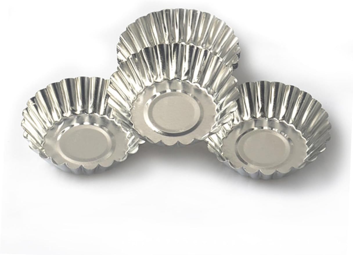 NUOBESTY 50pcs Nonstick Tinplate Egg Tart Molds Baking Cups for Tartlets Pies Muffins Custard Cakes with Quick Heat Conductivity and Easy Release for Baking Cookies and Cheesecakes