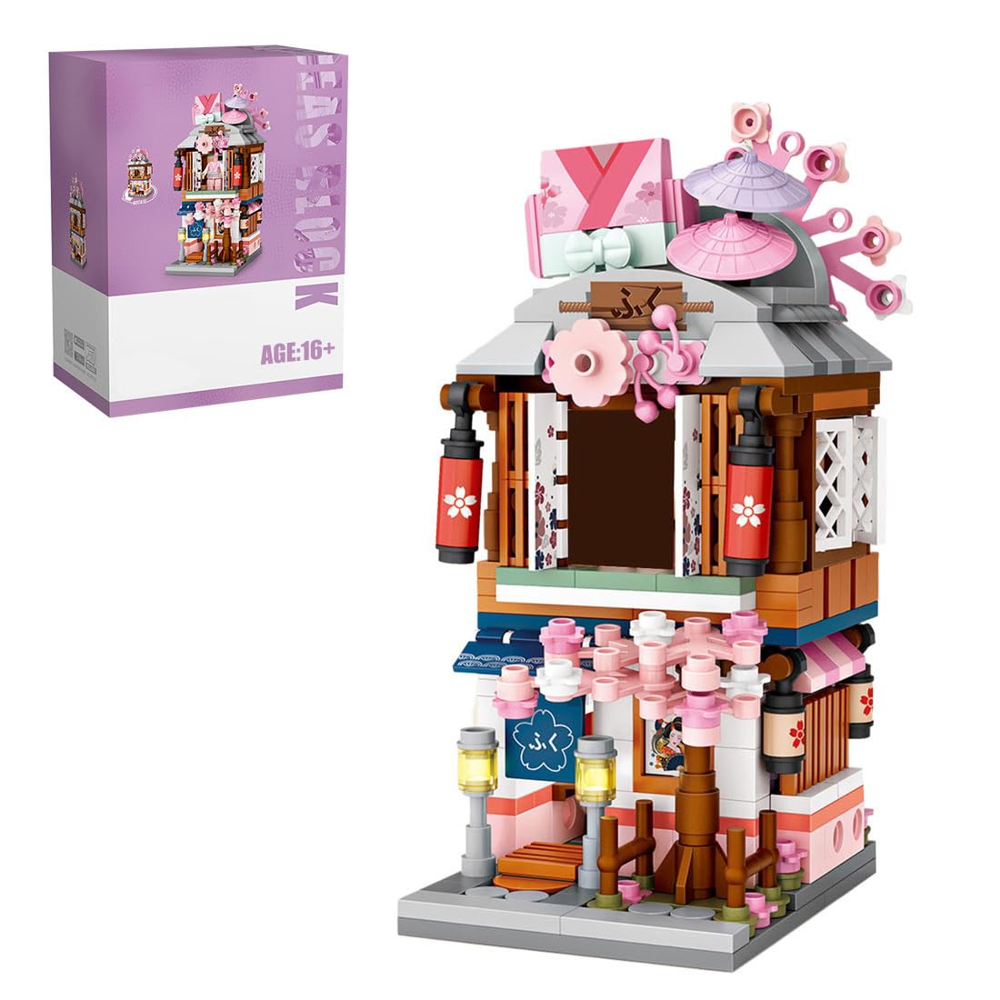 Japanese Street Kimono Shop Building Set, MOC Mini Street Scene Architecture Model with Traditional Onsen Design, Creative Display and Collection Set for Adults and Youth (418PCS)