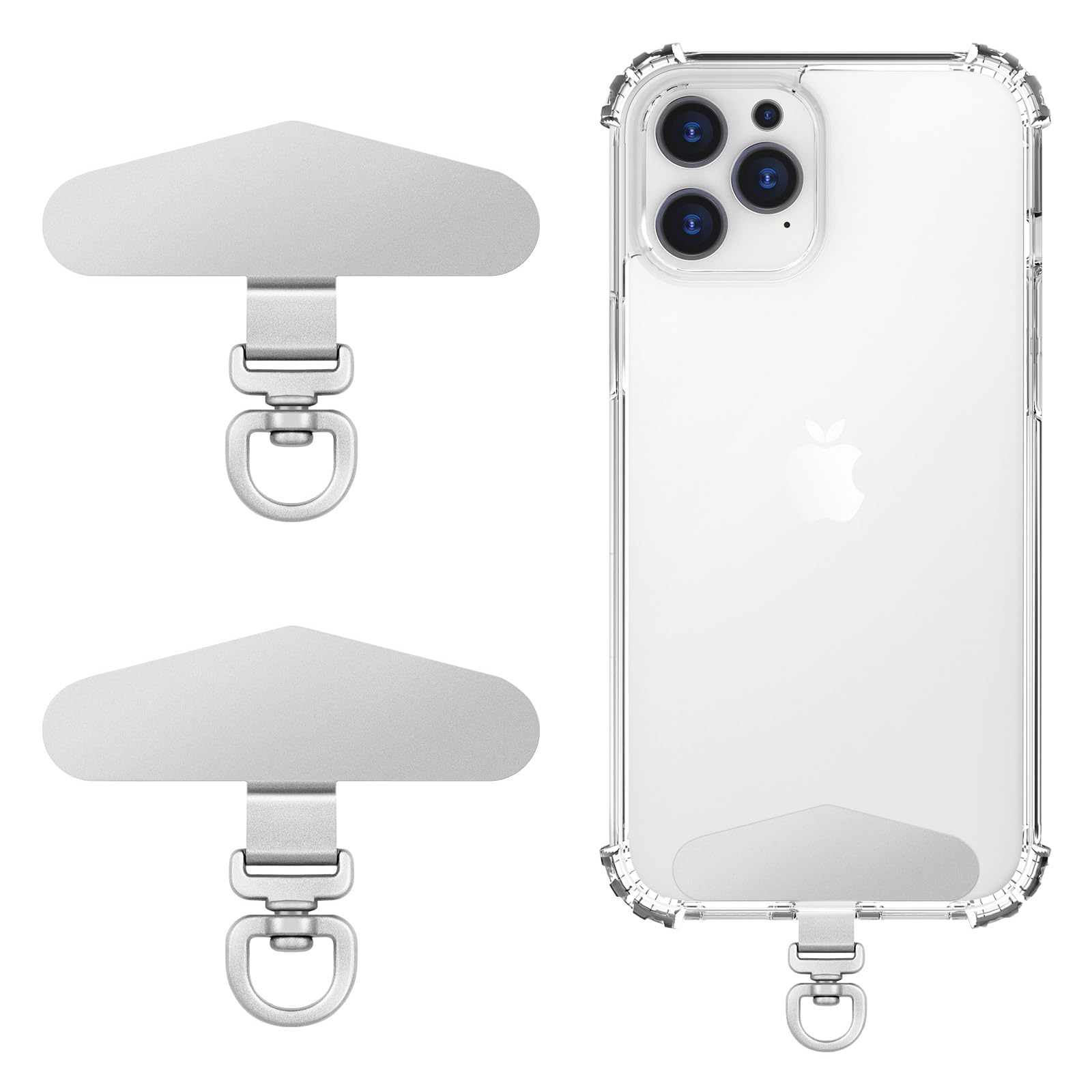 Moko Unisex Bright Silver 2 Pack Metal Phone Tether Tabs, Rotatable 360° Phone Lanyard Patch, Triangle Tether Tab For Most Full Coverage Cases, Universal Cellphone Strap Tab For Iphone Wrist Crossbody Strap, Silver