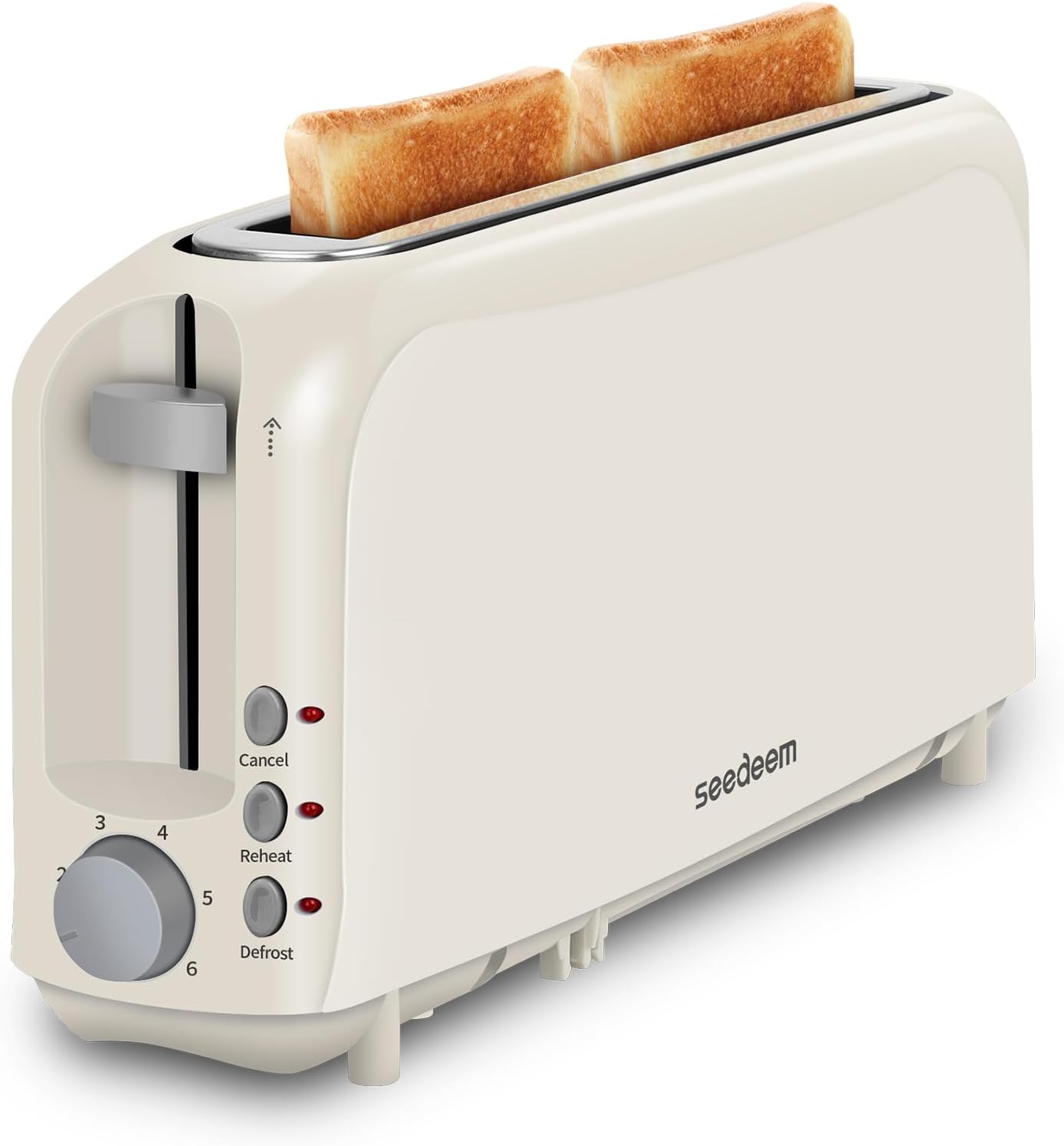 SEEDEEM 2 Slice Slim Toaster, Single 10" Long Slot Toaster Fits Bagels & Artisan Bread, 6 Shade Settings, Cancel/Reheat/Defrost, Removable Crumb Tray, Auto Shut-Off, White 3.54*14.37*6.89 White